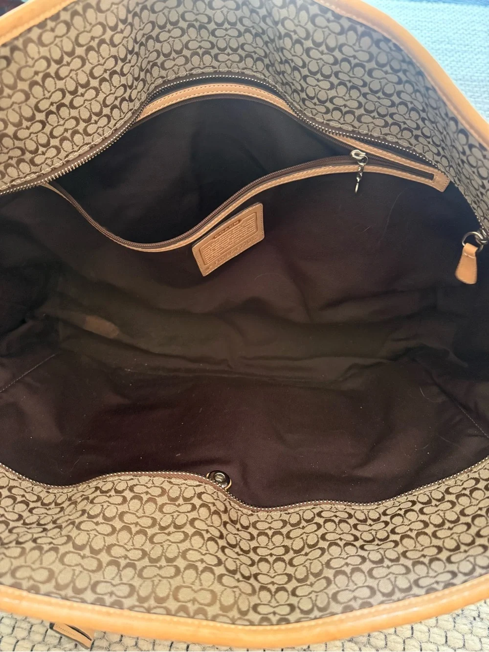 Coach Brown Signature Canvas Duffel with Tan Leather Trim